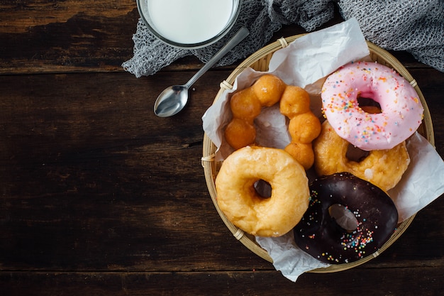 donuts on wooden table