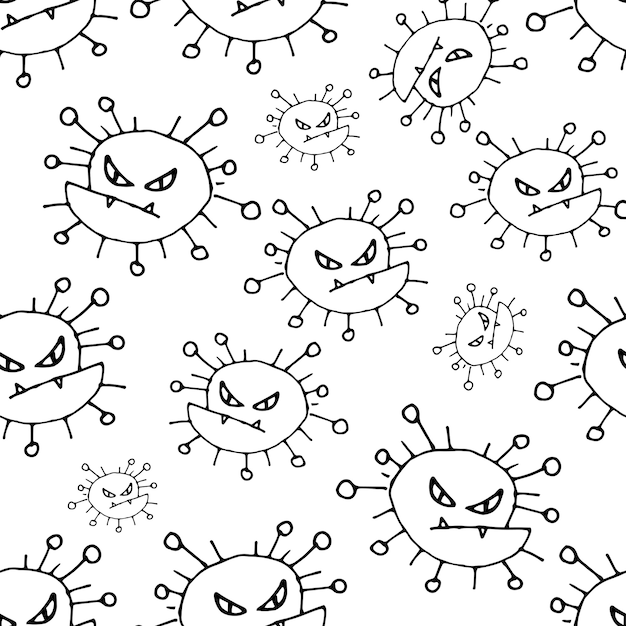 Doodle Bacteria Germs or Cartoon Monsters . Hand Drawn Viruses Collection Isolated