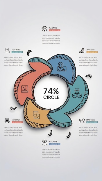 Photo doodle circle diagram with five elements with place for icons and text handdrawn infographic templ