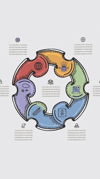 Photo doodle circle diagram with seven elements with place for icons and text handdrawn infographic temp