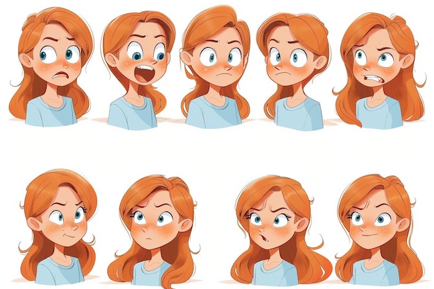 Photo doodle girl with different facial expressions