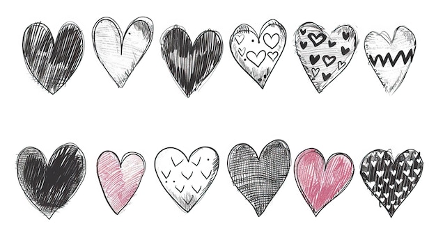 Doodle hearts sketch set Various different hand drawn heart icon love collection isolated on white background ar 169 style raw Job ID 0a9acc960a804fa296f4f39080bb27cc