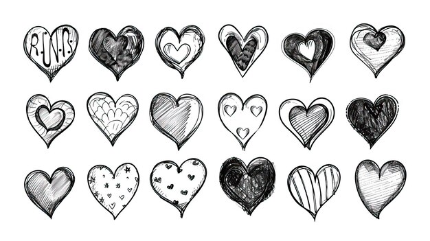 Photo doodle hearts sketch set various different hand drawn heart icon love collection isolated on white background ar 169 style raw job id 0ef49b4adaf24b288361f18adb081dc6