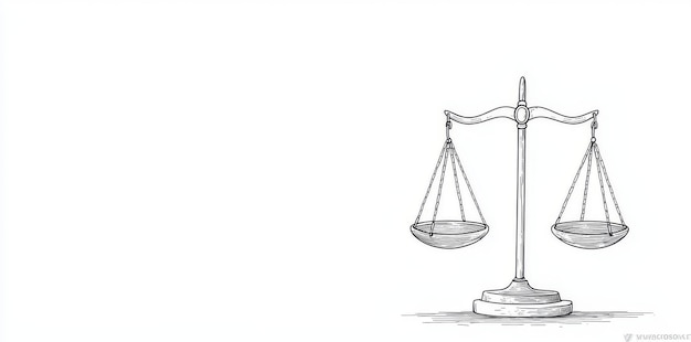 Doodle modern illustration with symbols and logo of equality and outline of concept court in one continuous line Libra icon