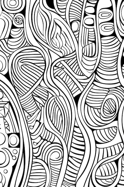 doodle pattern background black and white line drawing