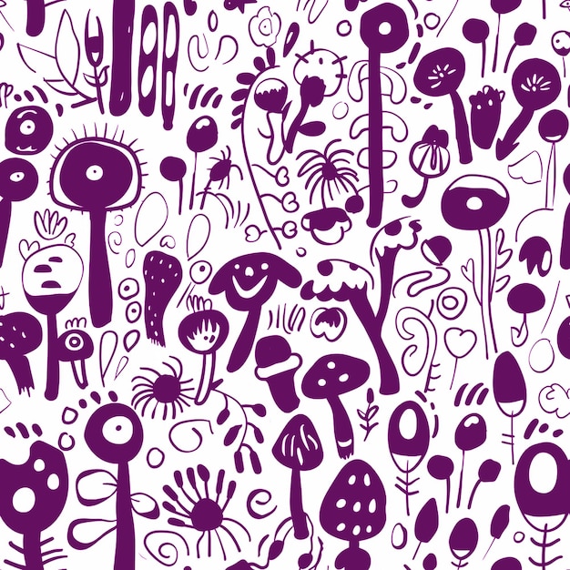 Photo doodle pattern in purple color for background social media packaging industry and digital media