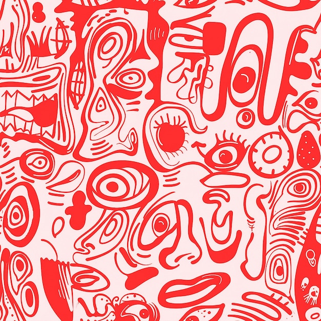 Photo doodle pattern in red color for background social media packaging industry and digital media