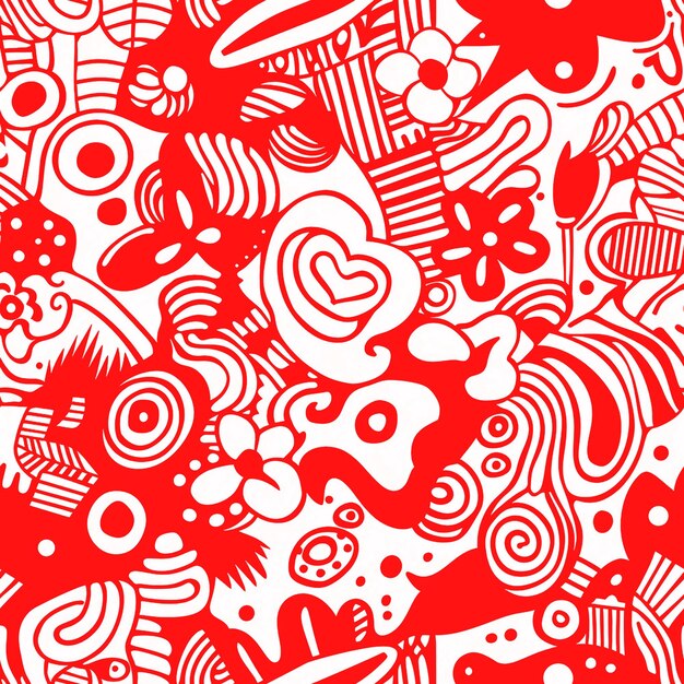 Photo doodle pattern in red color for background social media packaging industry and digital media