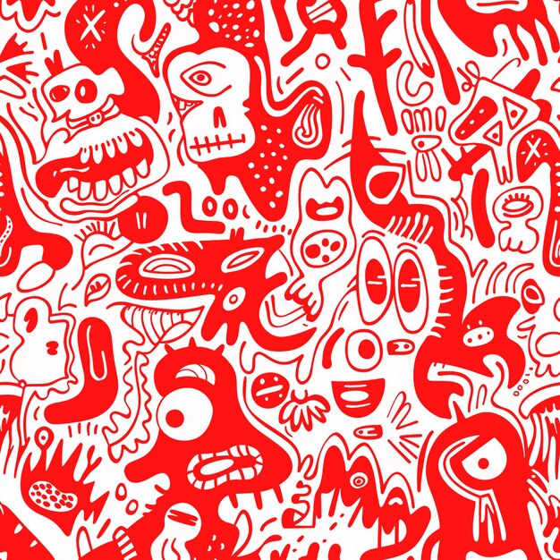 Photo doodle pattern in red color for background social media packaging industry and digital media