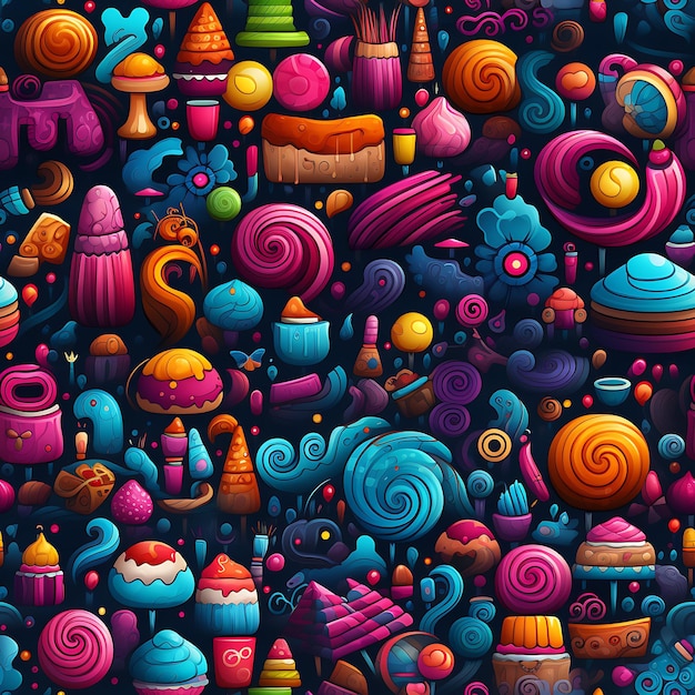 Doodle pattern of sweets and candy