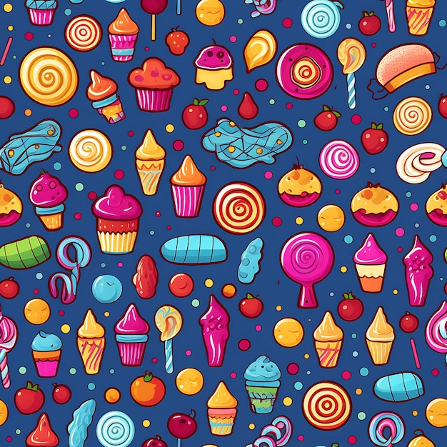 Doodle pattern of sweets and candy