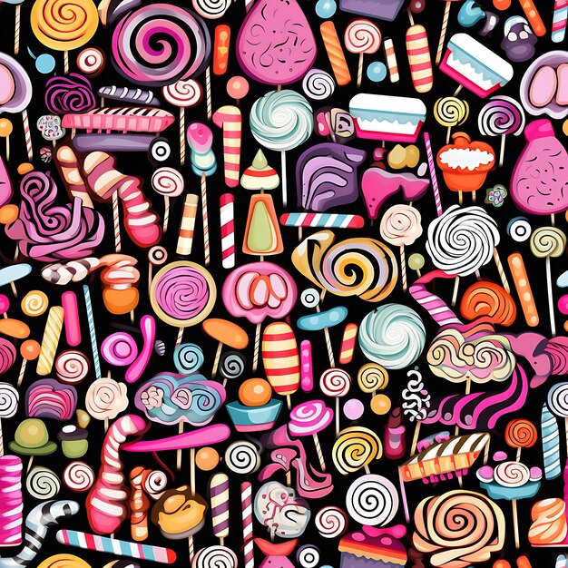 Doodle pattern of sweets and candy