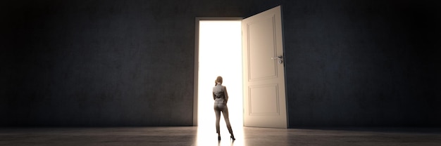 door and businesswoman door to new opportunity 3d rendering