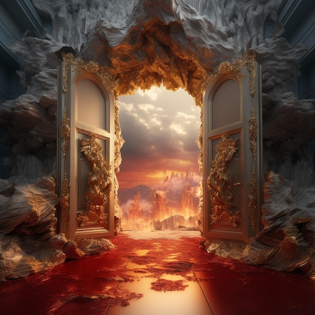 The door connecting the 3 worlds the heaven realm hd wallpaper