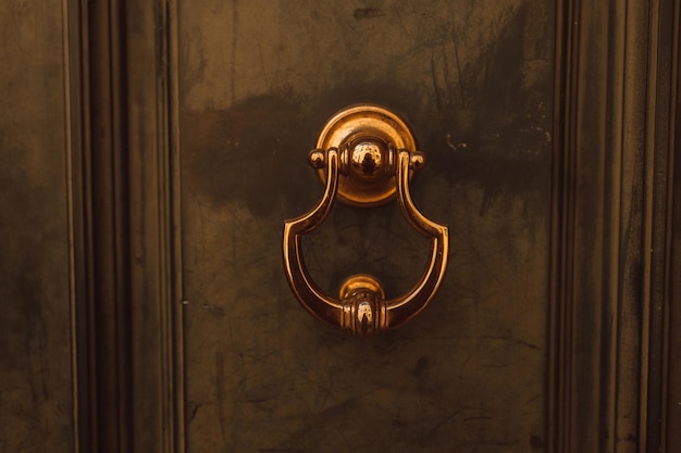 Door knocker made of brass on a front door