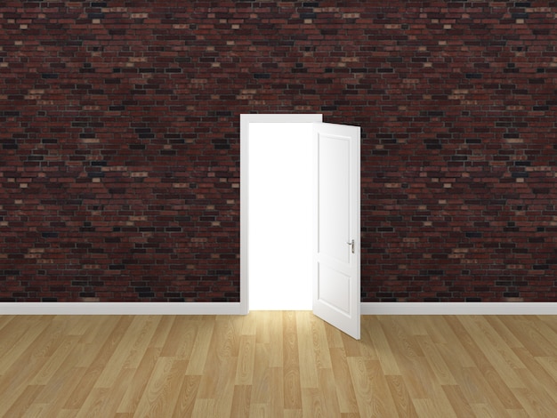 Door open on brick wall 3d