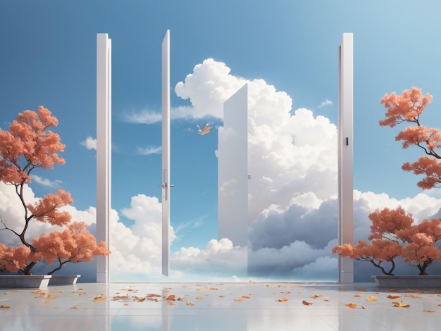 Door to the Sky 3D Rendering in the Style of a Dreamy Portal