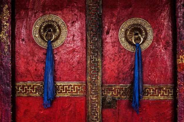 Door of Spituk monastery. Ladakh, India