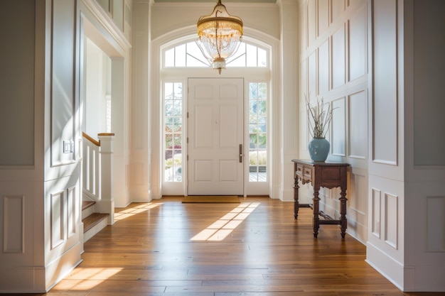 Photo door table luxury home entranceway with wide front door and entryway table