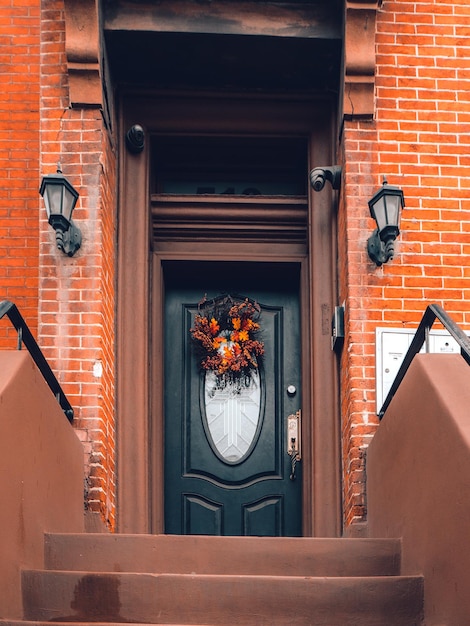 Photo door with autumnal decoration