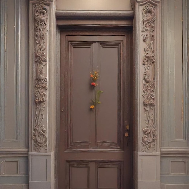 a door with a flower on it and a flower in the middle