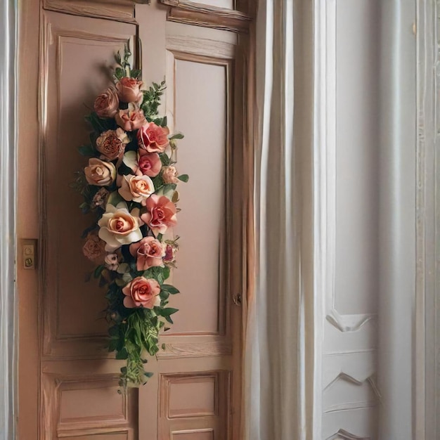 Photo a door with a flower wreath hanging on it