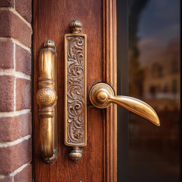 Photo a door with a large handle that says the number