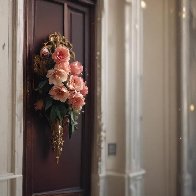 Photo a door with a wreath hanging on it that says  spring