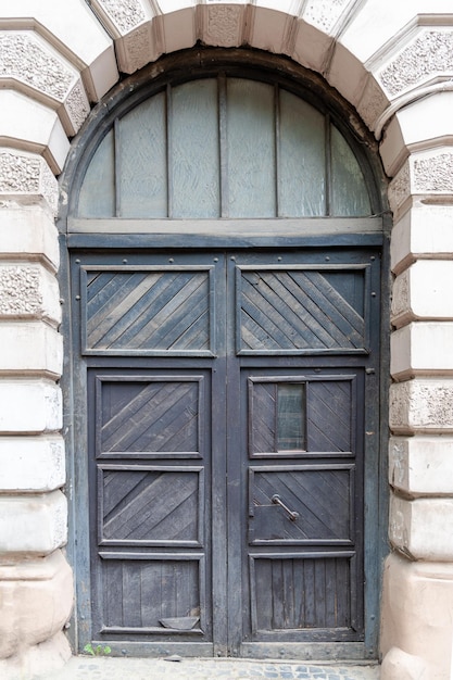 The doors of the city of old Lviv in Ukraine Original authentic doors on the outskirts of Rynok Square in Lviv