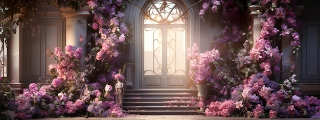 doorway background with many flowers