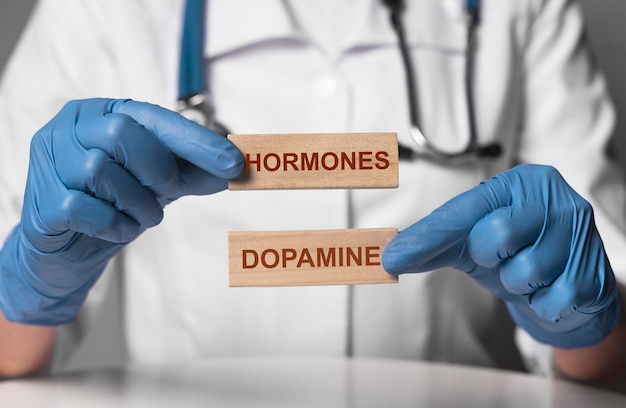 Dopamine word Hormone medical concept