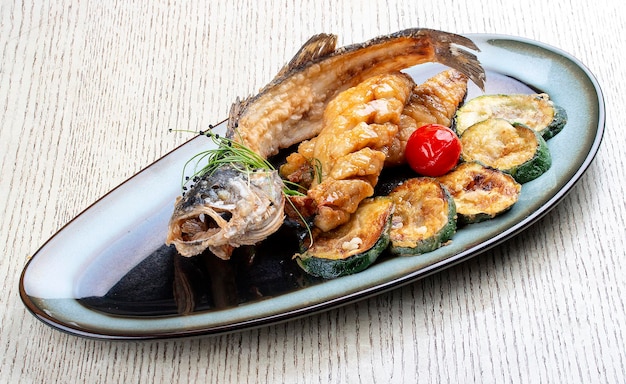 Dorada in crispy asian breading with fried zucchini