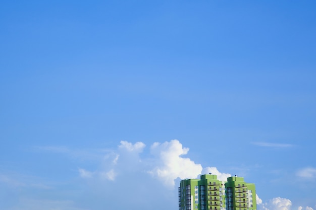 Dormitory area Apartment building on a background of blue sky