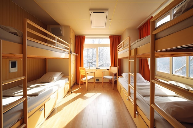 dormitory with bunk beds professional photography AI Generated