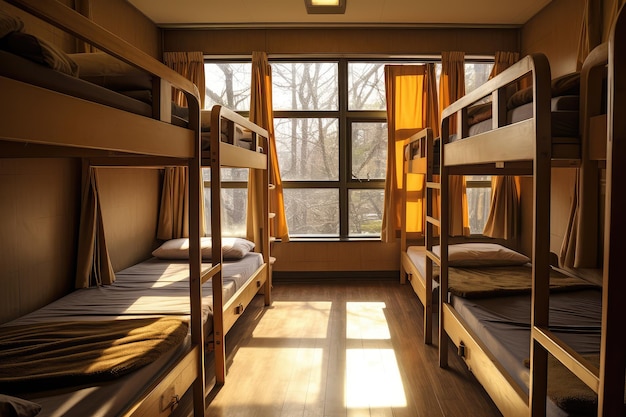 dormitory with bunk beds professional photography AI Generated