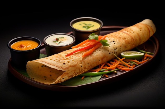 Dosa with dipping sauce on white background dosa fast food picture graphy