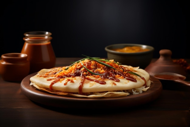 Dosa with sambar flavor burst on white background dosa fast food picture graphy