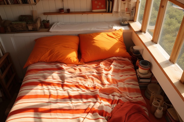 Double bed with a cushions