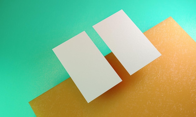 Double business card above colorful block 3d rendering