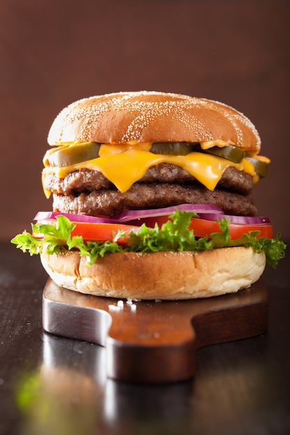 Double cheese burger with jalapeno tomato onion