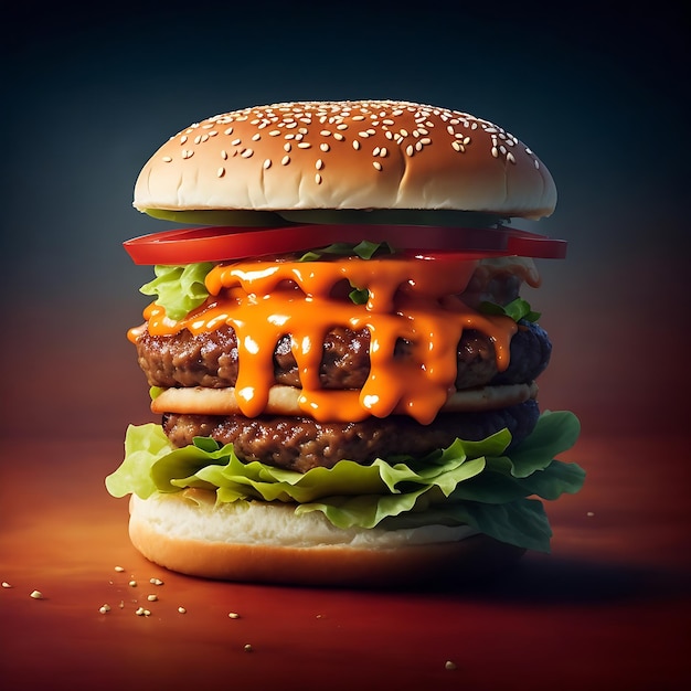 Double cheeseburger with cheese and tomato generative ai