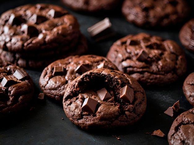 Photo double chocolate cookies with rich dark chocolate chunks