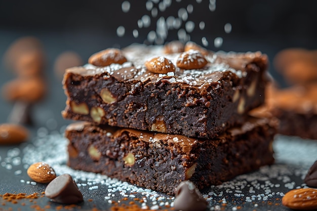 Double Chocolate Walnut Brownies with Powdered Sugar Topping Perfect for Dessert Bakery Promotions and Food Blogs