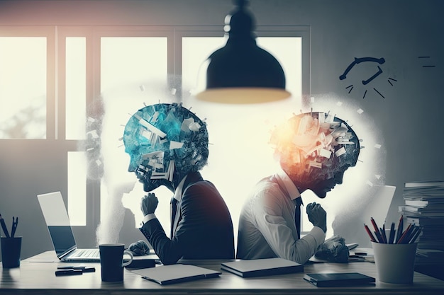 Double exposure of creative ideas and business in office concept