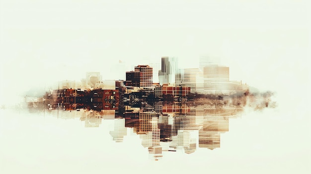 Photo double exposure of denton city skyline on a white background during daytime