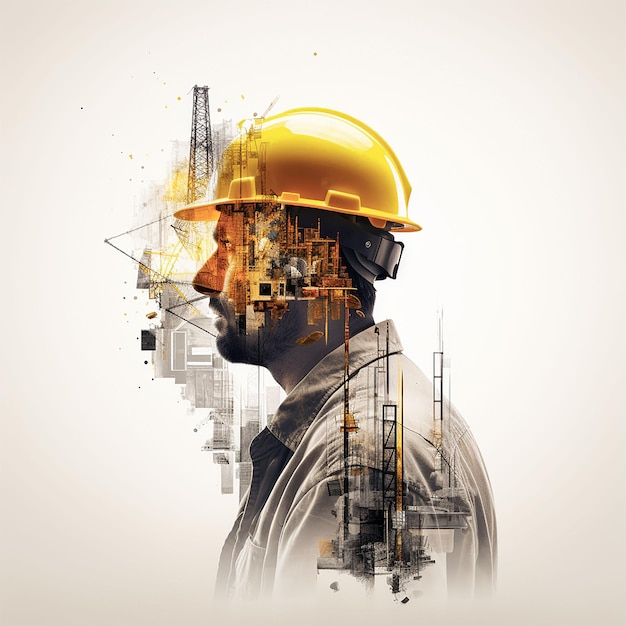 Double exposure of Engineer and building construction works concept art