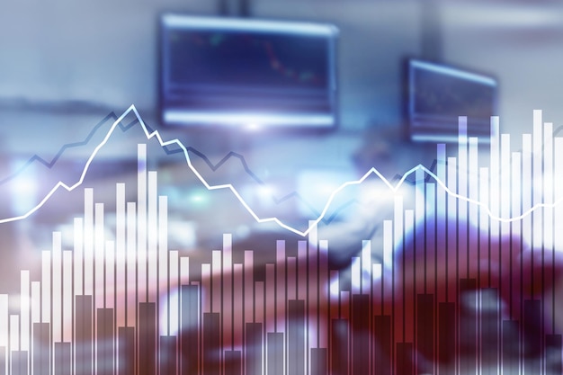 Double exposure Financial graphs and diagrams Business economics and investment concept