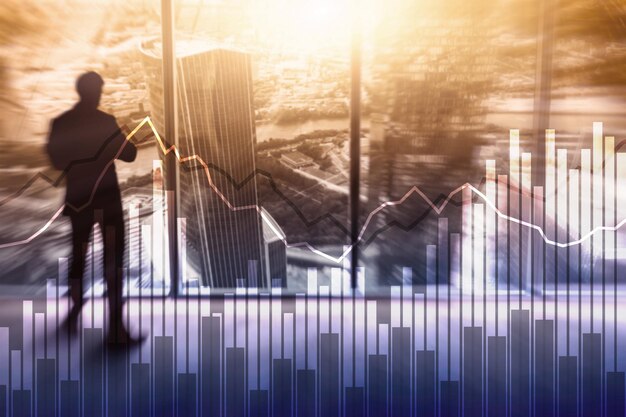 Double exposure Financial graphs and diagrams Business economics and investment concept