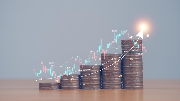 Double exposure of graph and candlestick chart suitable for financial investment forex trading graph with economy trends business or finance concept