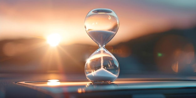 Double Exposure of Hourglass and Car Console Symbolizing Time Money and Business Concept Time Management Financial Planning Business Strategy Symbolic Photography